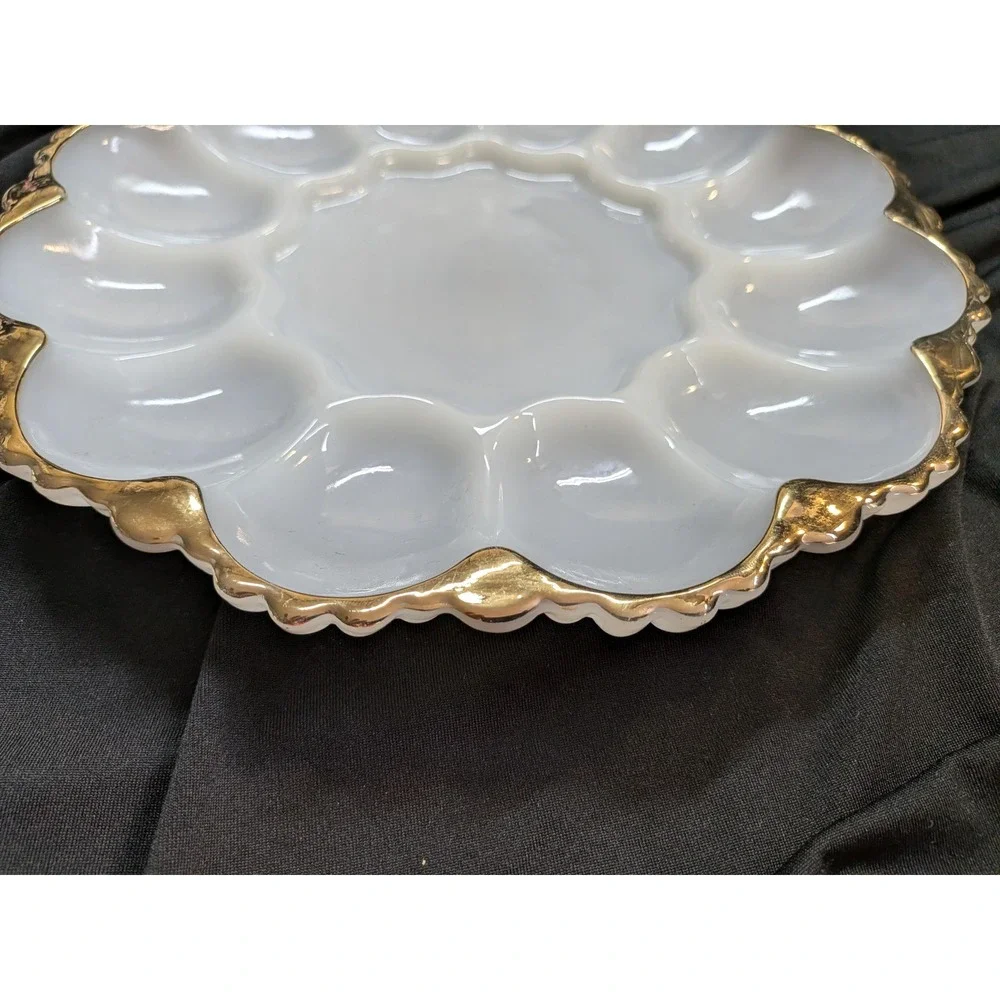 Vintage Milk Glass Anchor Hocking Fire-King Deviled Egg Plate